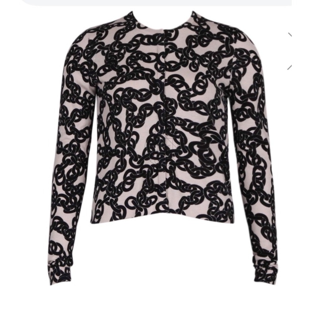 Diane von Furstenberg DVF Cream‎ Black Chain Link Cotton Silk Cardigan Sweater S